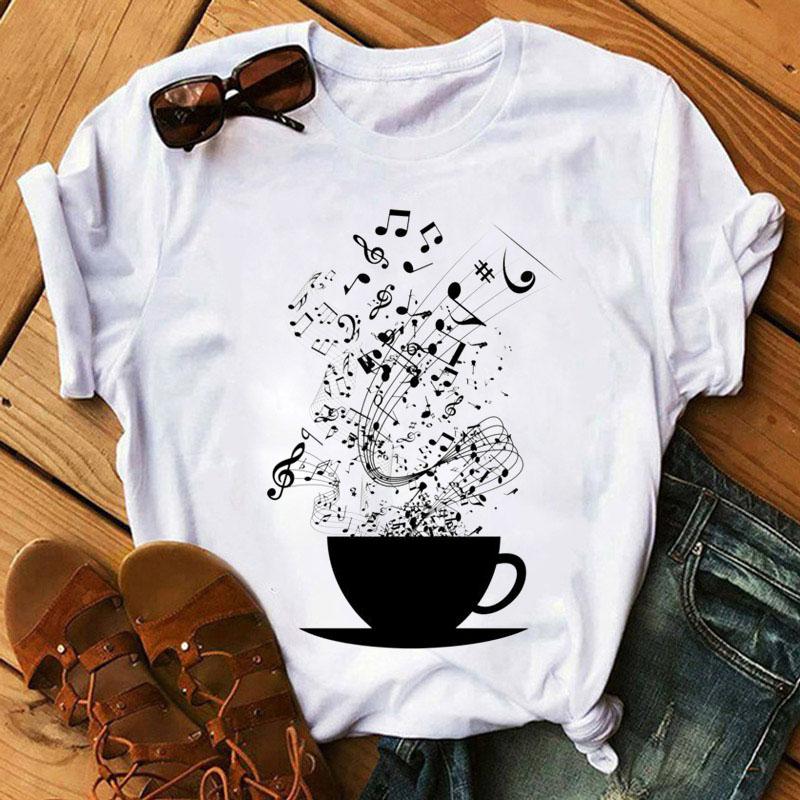 Music Note Heart Pinted T Shirt Fashion Women T Shirt 90S Girls Ladies Tops Cute Short Sleeve Tee Shirts Women T-Shirt Clothing