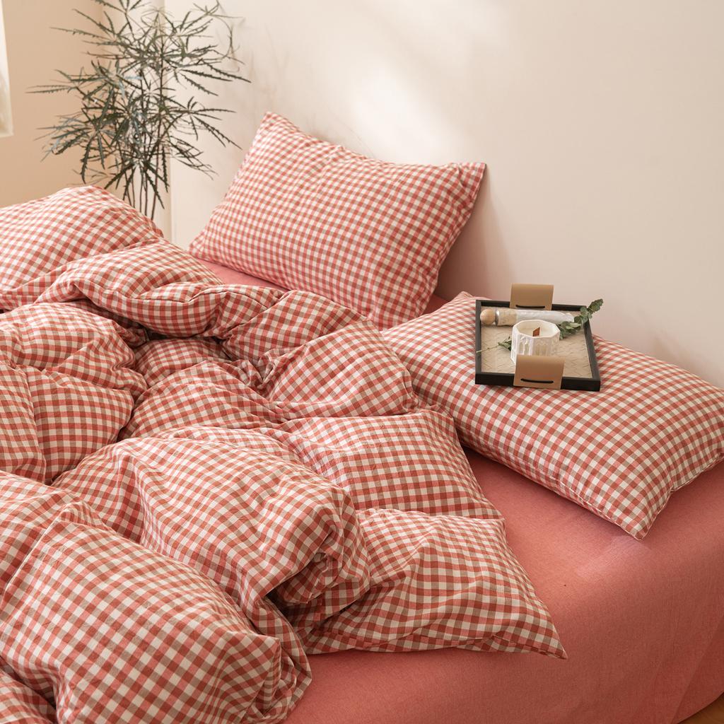 Class A Washed Cotton 4-piece Set King Duvet Cover Queen Size Option Pure Cotton Bed Sheet Pillows Zipper Closure Solid Color EU