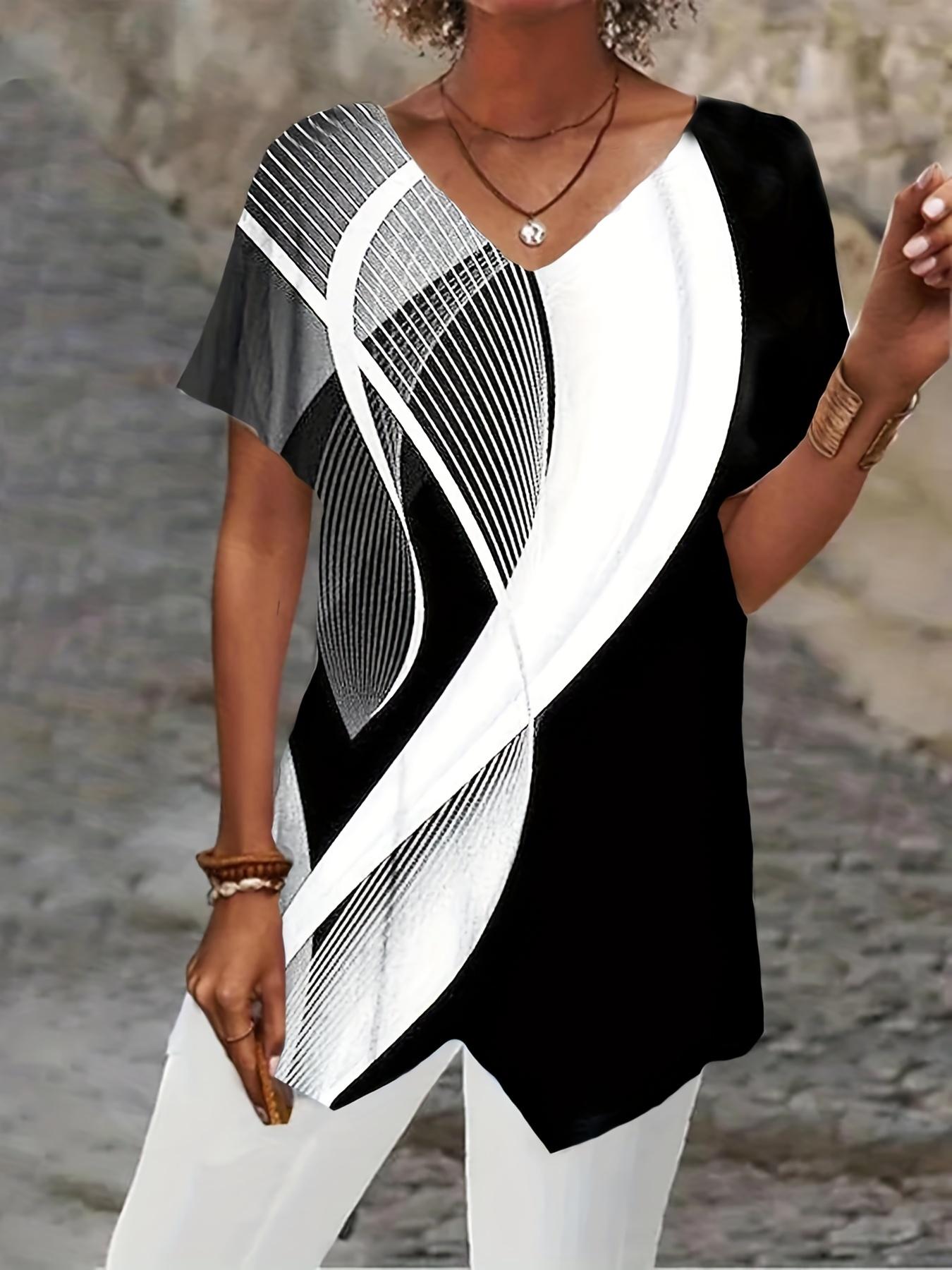 

Летняя новая европейская и американская 3D геометрическая абстрактная модель позиционирующая печатная футболка с V-образным вырезом и короткими рукавами свободного кроя женский топ S