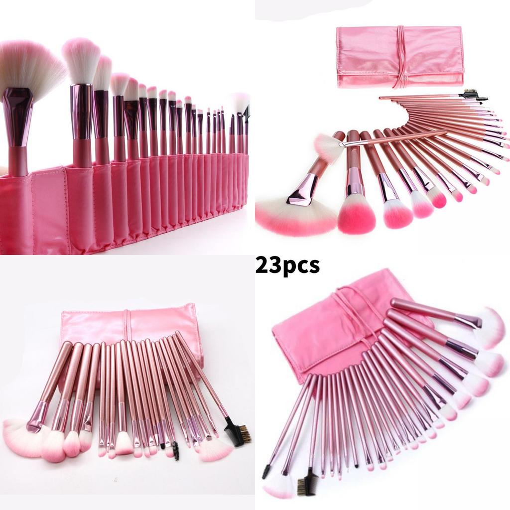 Cosmetic Brush Collection 22 Pack With Pink Makeup Bag For Contouring And Eyebrow Grooming
