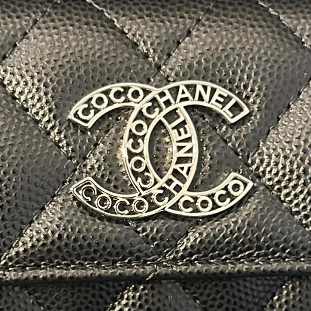 Chanel 24P Diamond Hollow Logo Tri-Fold Leather Wallet Women Wallet Black AP3831-B15620-94305