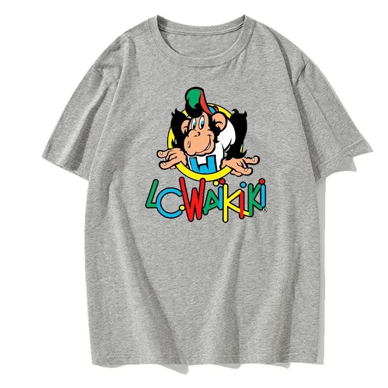 

Новая летняя мода Мужская футболка с коротким рукавом LC Waikiki Обезьяна Смешной мультяшный аниме дизайн Белая повседневная футболка Хип-хоп Топы для мальчиков S