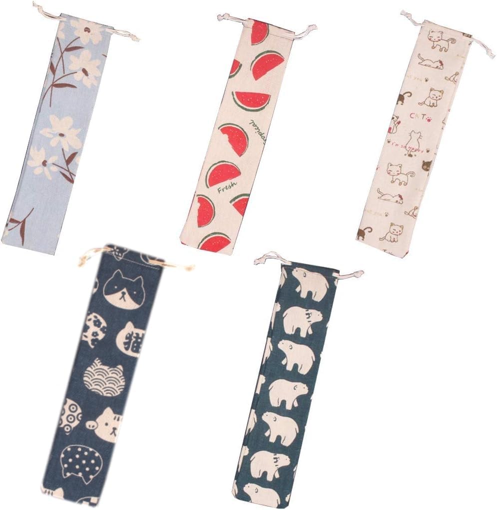 SITEDAN Chopsticks Drawstring Long Straw Storage Set of Chopstick Mobile Linen Case, Bag, Bag, 5, Holder, Cutlery, Pouch,