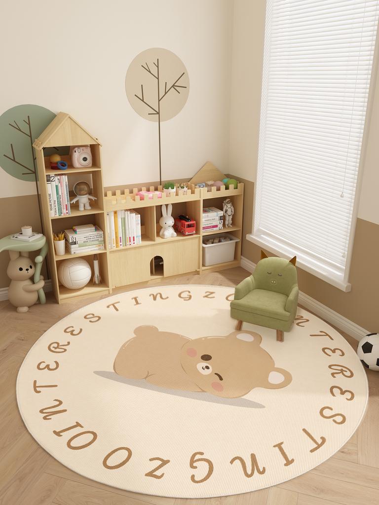 Cartoon Pattern Carpets for Living Room Cream Style Bedroom Decor Round Rug Thicken Plush Crawling Mat Fluffy Soft Lounge Carpet