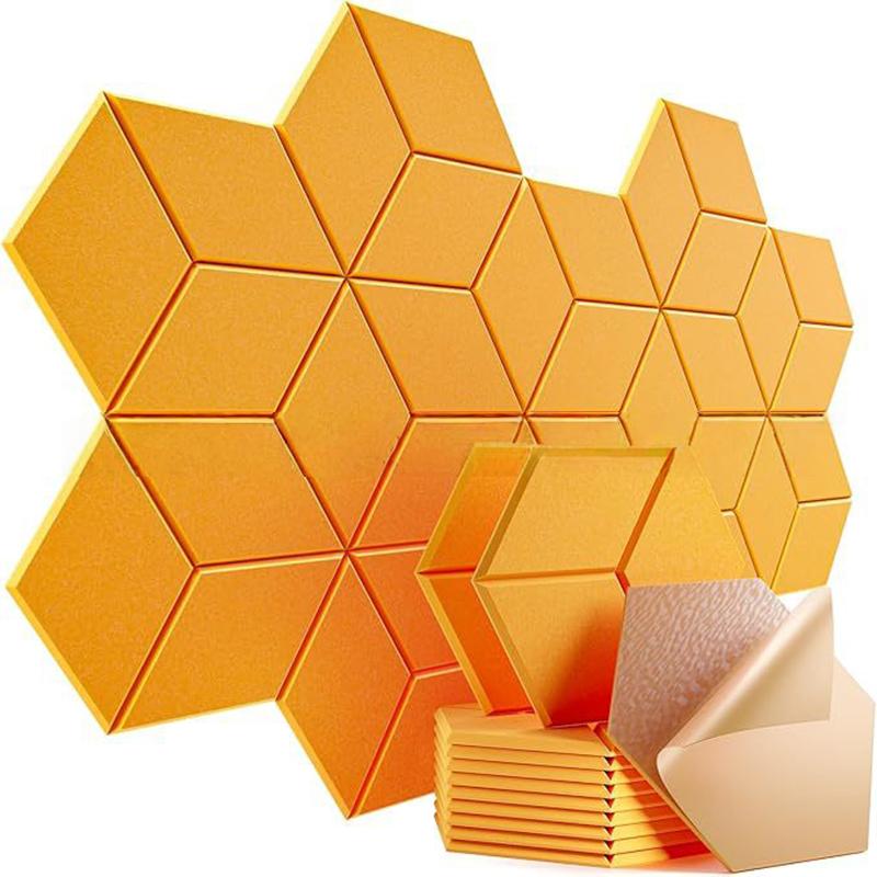 12 Stück Selbstklebende Sechseckige Akustikplatten Akustikschaumplatten Y-förmiges Design Absorbiert Geräusche Hintergrundwand Dekor
