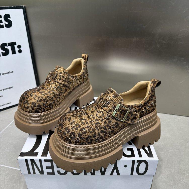 

[youshilai] Европейская станция стразы полный бриллиант леопардовый принт толстая подошва маффин маленький человек JK маленькие кожаные туфли лоферы 40