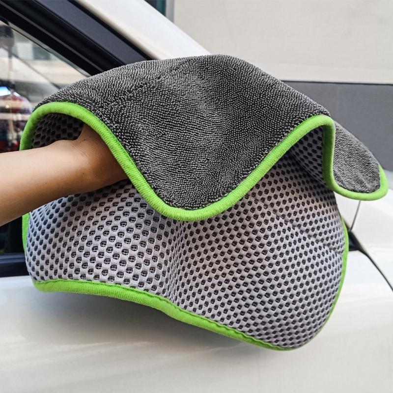 Double Side Car Cleaning Towel With Mesh Design Microfiber Towel Cloth For Scratch Free Drying & Dust Removal