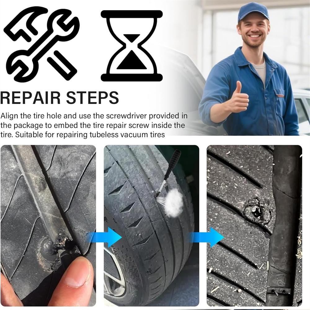 100Pcs Tire Repair Rubber Nails Tyre Puncture Repair Screws Kit With Screwdriver