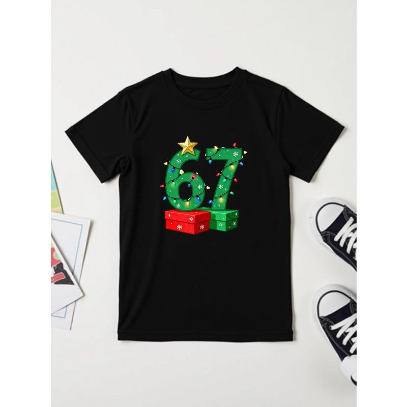 Europäische Größen Weihnachten Nummer 67 Kinder-T-Shirt Jungen und Mädchen Feiertags-Print Oberteil Schneeflocken Bunte Lichter Muster Passende Familien-Outfits