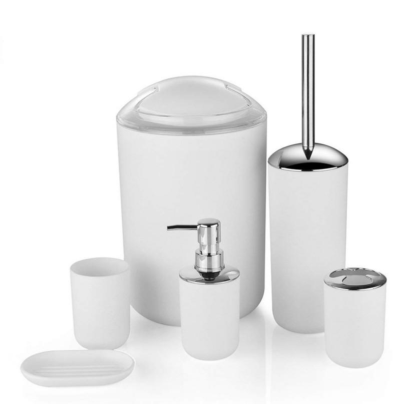 Bathroom Accessory 6 Pc Set Soup Bin Soap Dish Dispenser Tumbler Hold Toothbrush