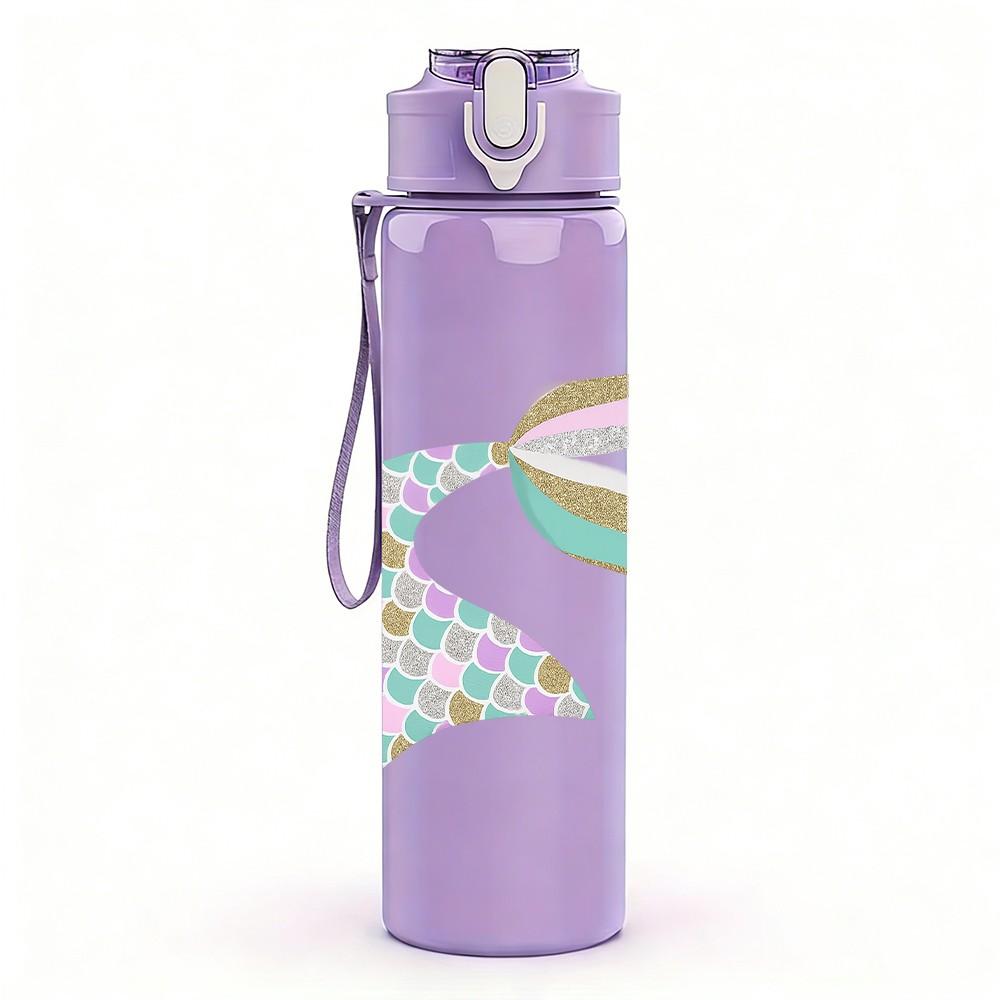 1PC Mermaid Tail Scale Print 750ml Color Plastic Sports Water Bottle Leakproof Flip Straw Lid Suitable for Sports Office Home Use