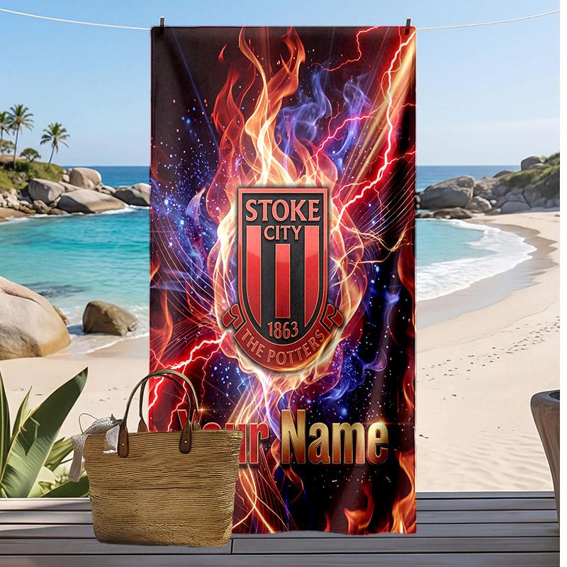 Stoke City FC Personalisiertes Bedrucktes Strandtuch Fußballlogo Unterstützung Benutzerdefinierter Name Text Absorptionsfähiges Handtuch für Sport Reisen Besonderes Geschenk