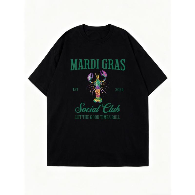 Black Oversized T Shirt Mardi Gras Social Club Lobster Print Let The Good Times Roll Party Festival Wear 2024