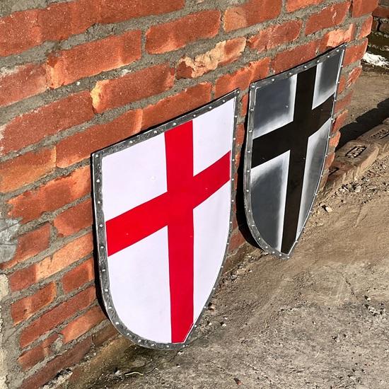 Set of 2 Medieval Knights Viking Templar Red Cross and Black Cross Shield Knightfall Authentic Hand Forged Shield 71.12 Cm