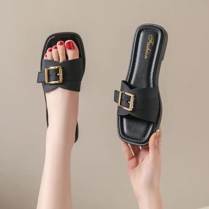 Fashionable Women's Summer Sandals Cross-border Buckle Outsole Pvc Material New Style Flat Bottom Ideal For Outdoor Wear