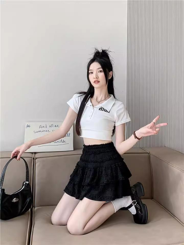 Women's French-Style Ballet Fluffy Layered A-Line White Cake Skirt - Petite & Spring Anti-Exposure Design