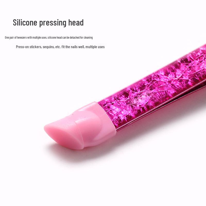 Multifunctional Double-Ended Nail Tool: Tweezers & Silicone Pressing Stick for Nail Art