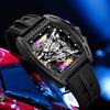 New Business Cool Wine Barrel Shaped Hollowed Dial Men's Wristwatch Silicone Strap Waterproof Luminous Quartz Male Watch