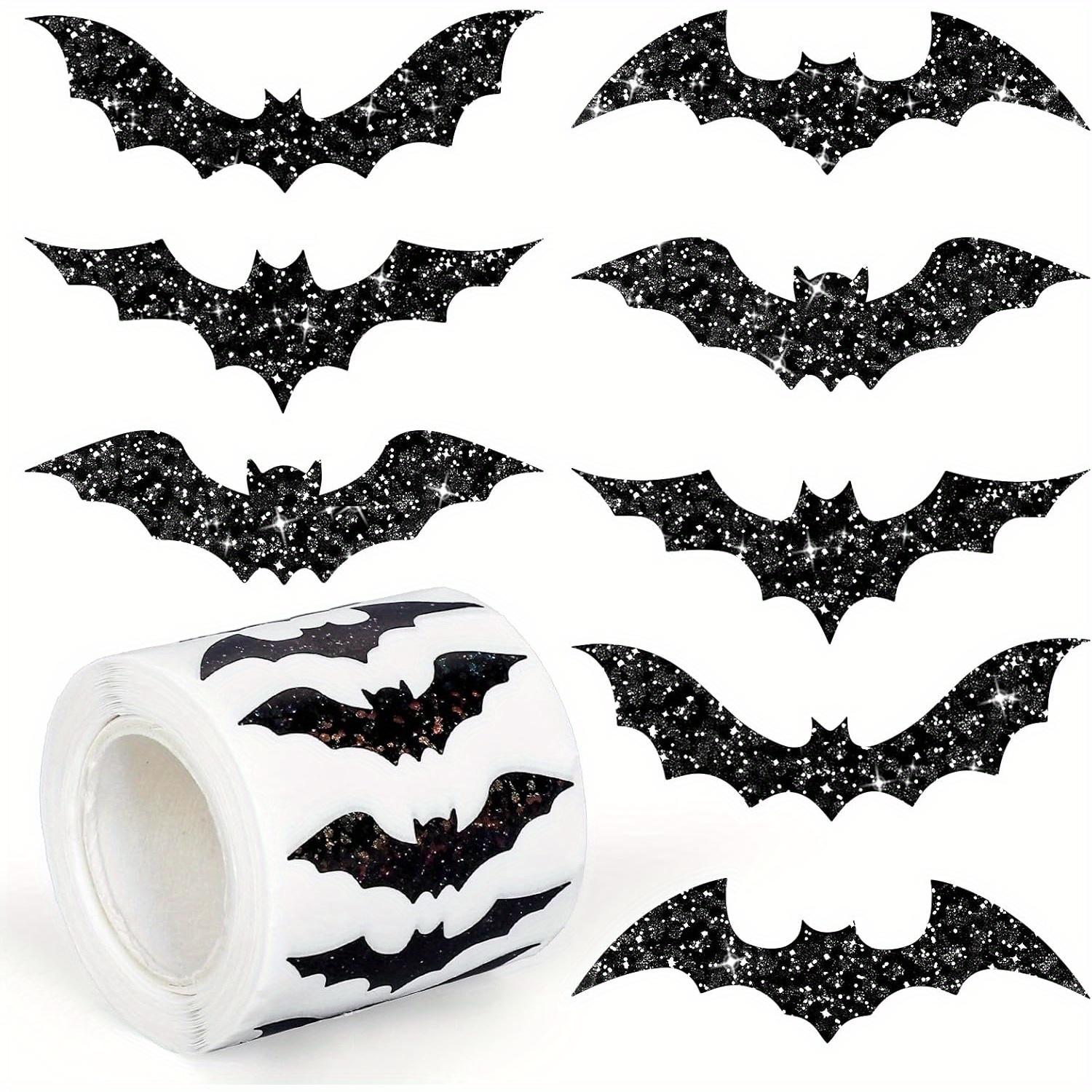 

Halloween Sparkling Bats Stickers Roll - Laser-Cut Bats with Glitter Accents, Waterproof Self-Adhesive Decals for Party Decor 3cm