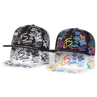 Unisex 88 Fargerikt Graffiti-trykk Justerbar Hip Hop Baseballcaps Flat Topp Snapback Caps Vår Høst Utendørssport Reise for Kvinner Menn