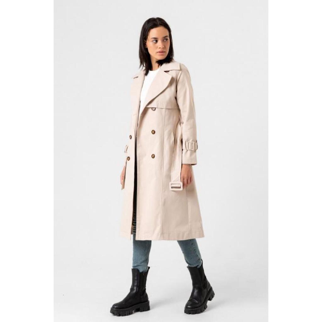 Gabardina 100% bumbac lungă (110cm) Trench pentru damă, căptușit cu curea 1111