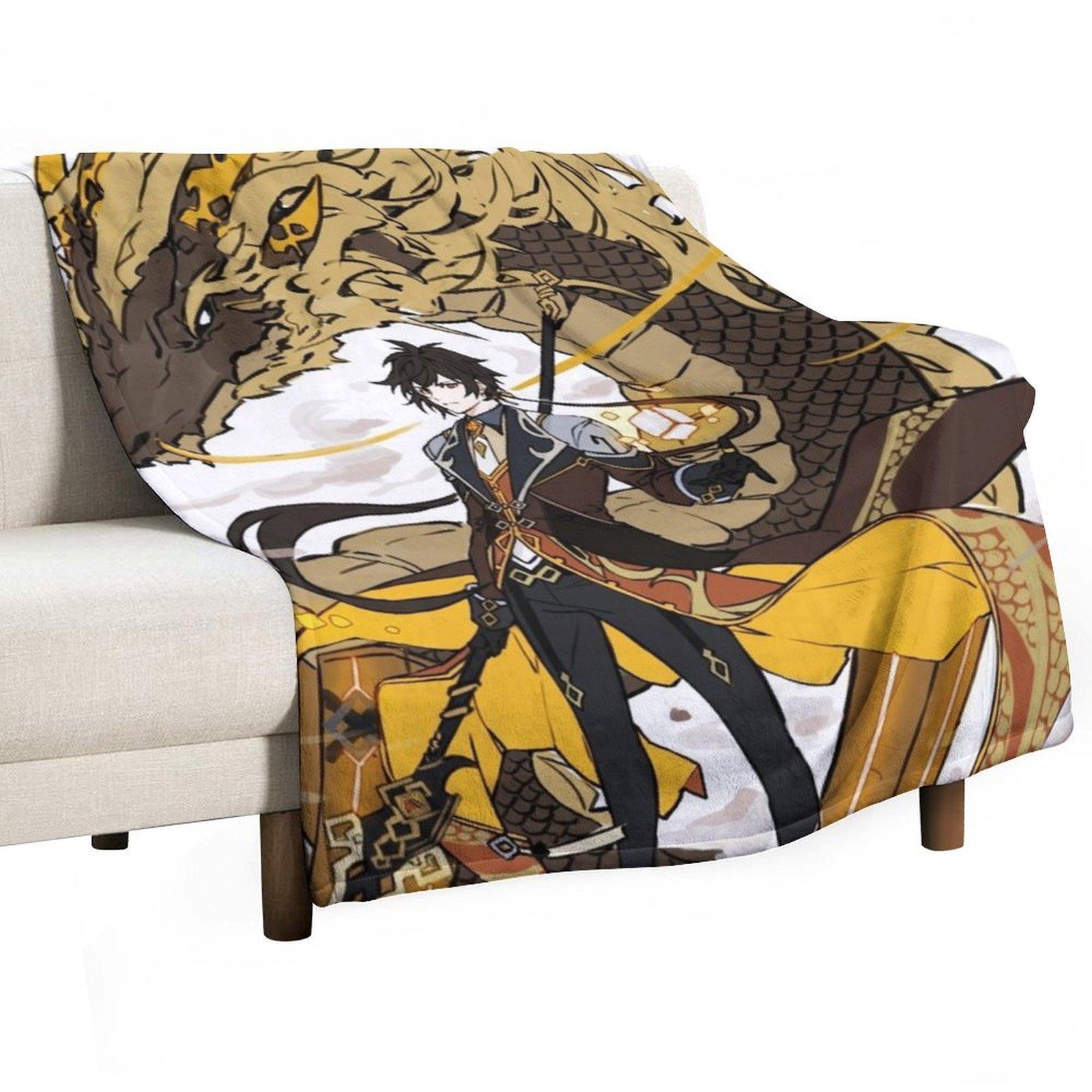 Zhongli Geo Archon Throw Blanket Flannel Travel Blankets For Sofas blankets ands Blankets 30x40in