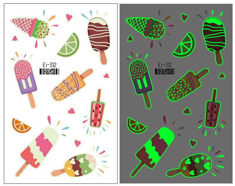 

Светящиеся наклейки-татуировки с мультяшными десертами для детей — темы мороженого, пончиков и конфет Luminous: 7.5*12 cm