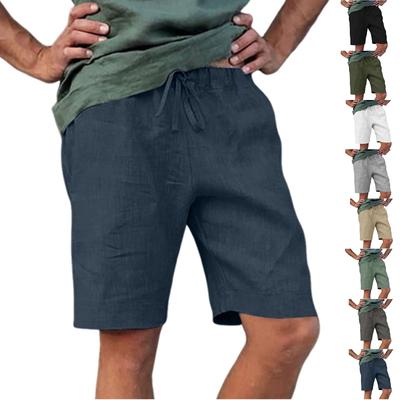 Freizeitshorts aus Baumwolle und Leinen mit mehreren Taschen und Kordelzug für Herren
