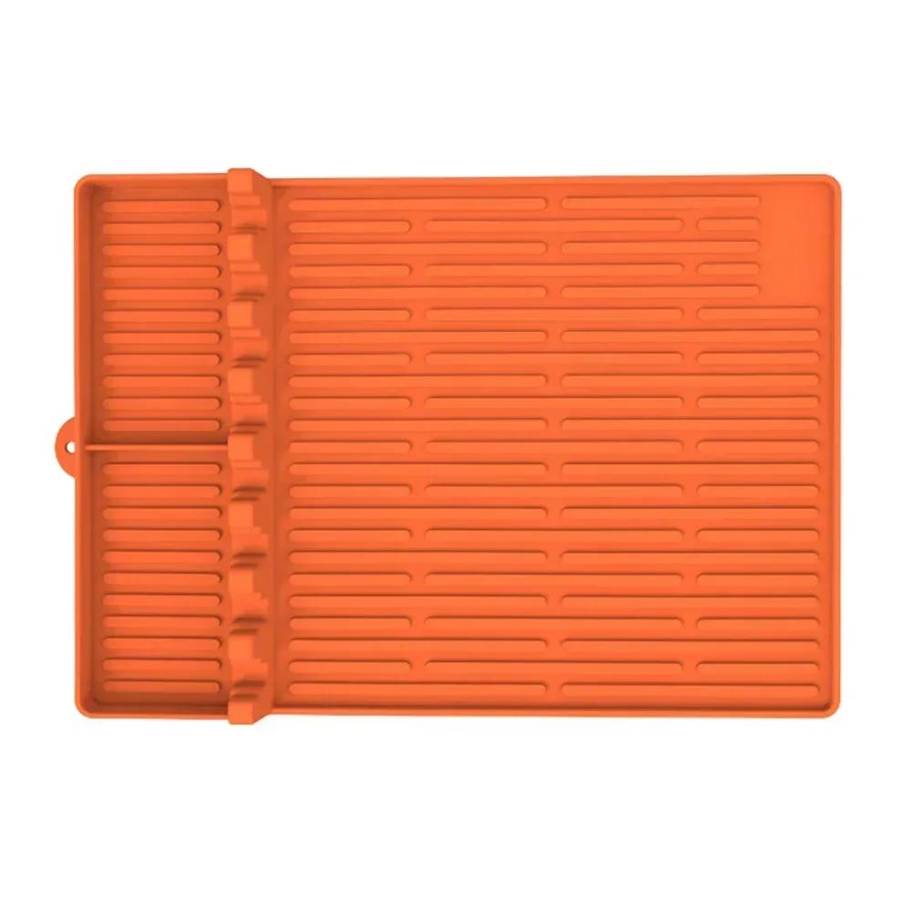 

3-in-1 BBQ Tool Mat Silicone Protective Pad Anti-dust Cleaning Pad BBQ Plate Potholder Oven Oil Box Outdoor BBQ Accessories помаранчевий