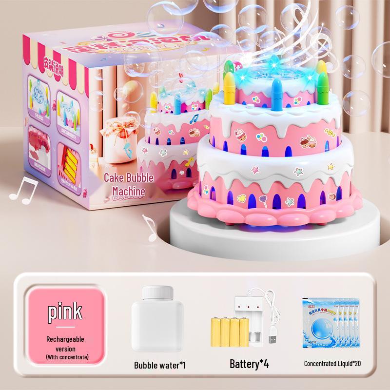 Children's Multi-Hole Electric Bubble Cake Machine with Lights & Music - Automatic Pretend Play Birthday Toy