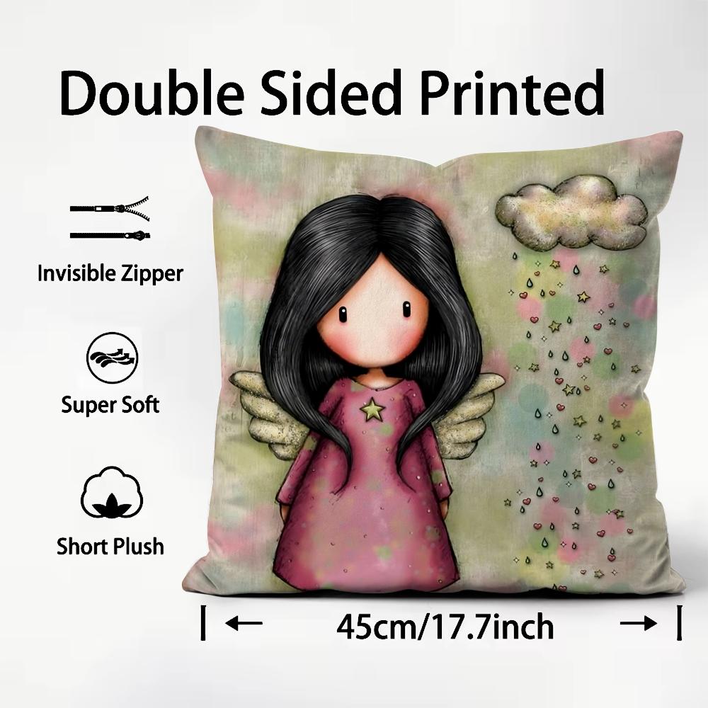 S-Santoro Gorjuss Cartoon Cushion Cover Pattern Printed Pillowcase for Living Room Sofa Cushion Cover & Bedroom Decor
