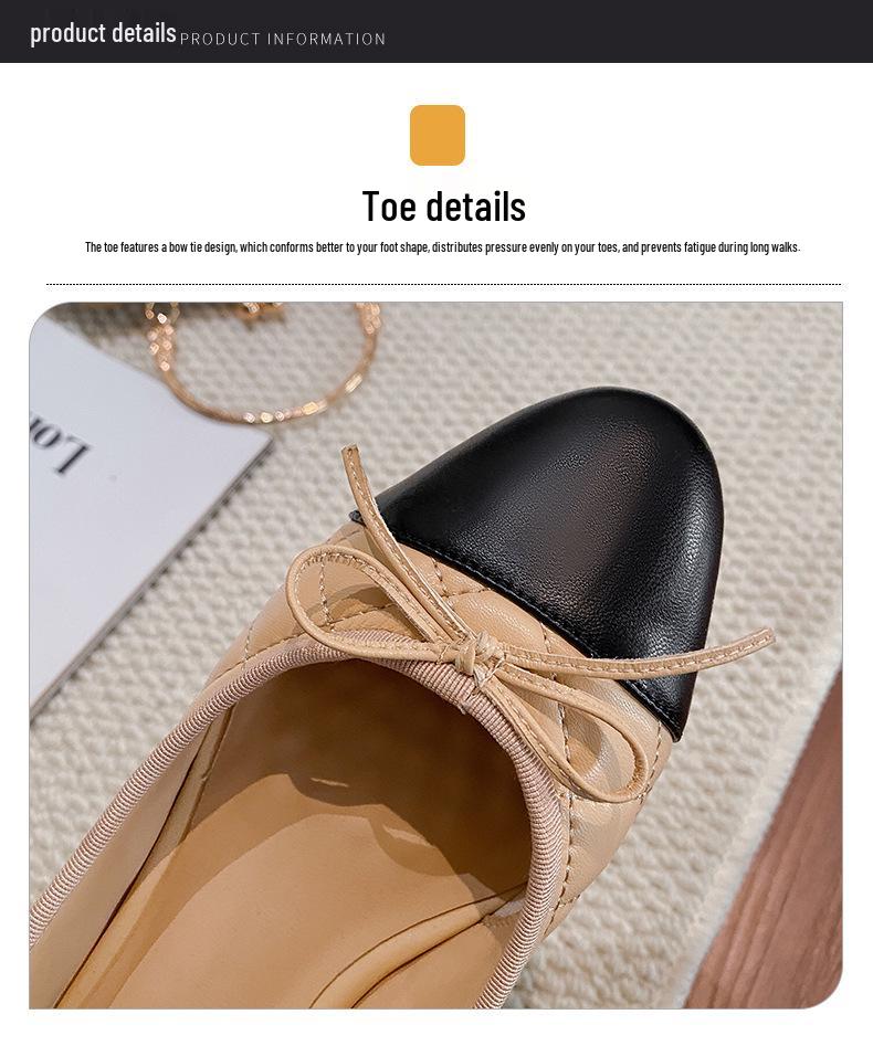 Lambskin Edition 2026 Women's Bow Ballet Mary Jane Shoes - Color Block, Diamond Pattern, Low-Cut Chunky Heels