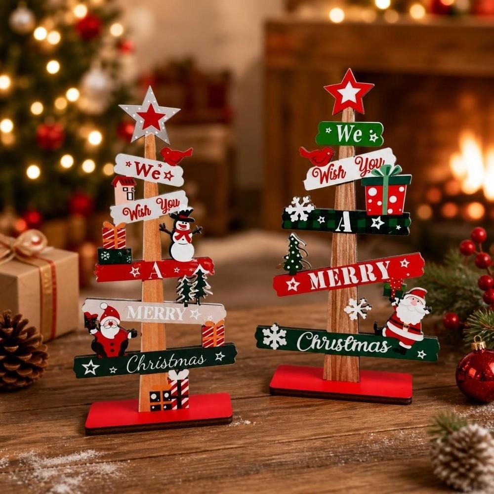 Creative Christmas Tree Desktop Ornament Snowman Cartoon Wooden Tabletop Ornament Durable DIY Crafts Santa Claus Ornament