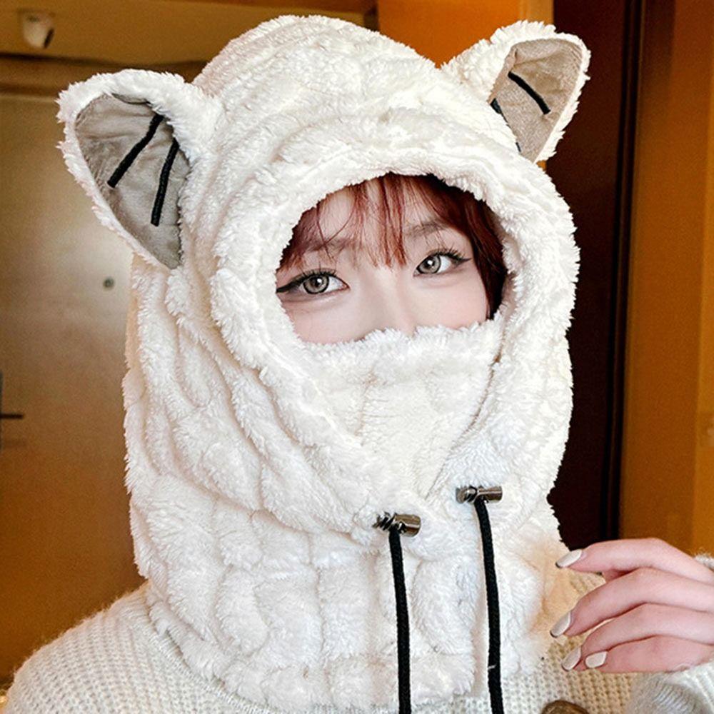 Windproof Winter Warm Hat Plush Mask Hat Scarf Set Casual Ear Protection Hat  Outdoor