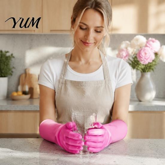 Non Slip Dish Washing Mitts PVC Rubber Cleaning Gloves, Thickened with Warm Fleece Lining Dishwashing Reusable Latex Free Gloves Waterproof Anti-Slip