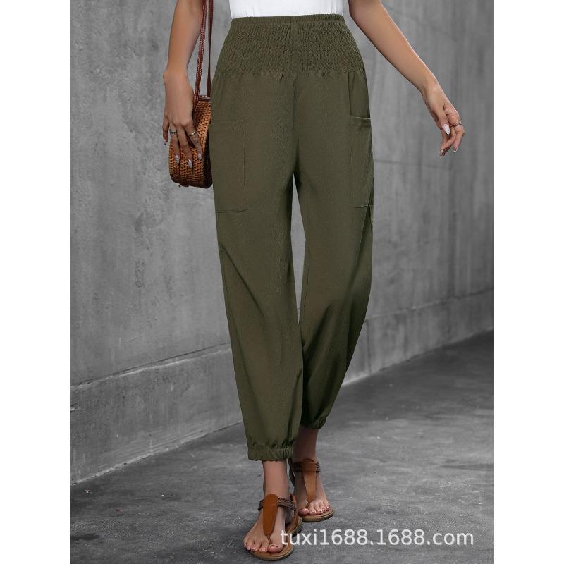 YYFS Women's Fashion Casual Solid Color Print High Waist Trousers Pants & Capris