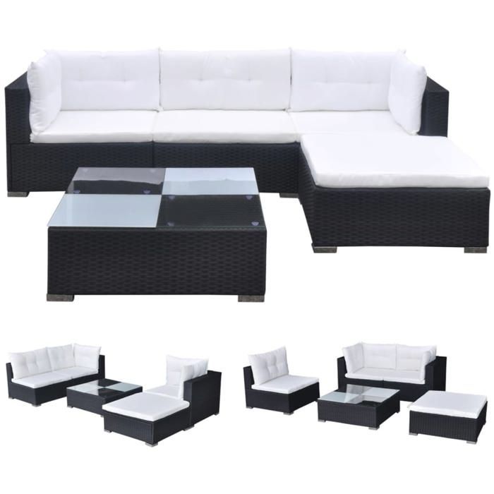 VidaXL Salon de jardin 5 pcs avec coussins résine tressée noir 42100