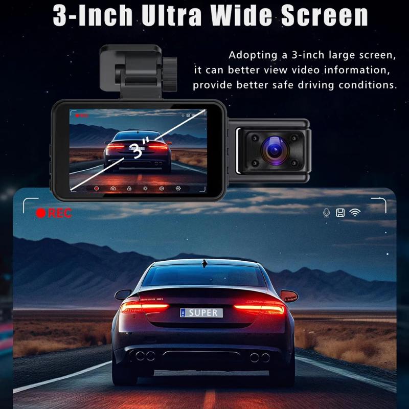 Wifi 2/3 Kamera Samochodowa DVR Dash Cam FHD 1080P 3 Kanały Obiektyw Kamera Samochodowa Wnętrze Dashcam Rejestrator Wideo Black Box Super Night Vision
