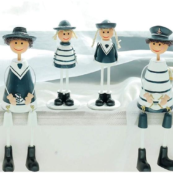 2pcs Wooden Long Leg Dolls Nautical Theme Doll Figurine Desktop Wooden Craft Ornament for Home Office Decor