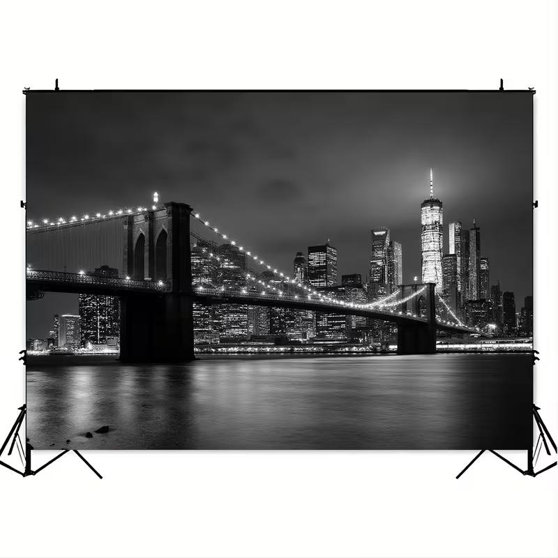 2D Monochrome NYC Backdrop, Brooklyn Bridge Photography Background