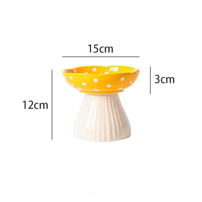 Cute Cartoon Mushroom Ceramic Pet Bowl High Foot Protection for Cervical Spine Feeder  for Puppy Dog Small Cat Pet Accessories