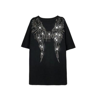 Heavy Industry Diamond Large Size T-shirt for Women In Spring and Summer Short Sleeve Loose Slimming Personalized Mid-Length Style