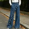 Women Denim Trousers, Wide Leg Elastic Waist Casual Pants, Soft Comfortable Loose Fit Trousers for Daily Wear Street Party