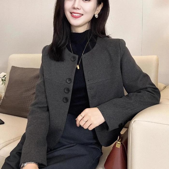 2025 Autumn/Winter Korean Style Dopamine Petite Round Neck Woolen Coat S серый