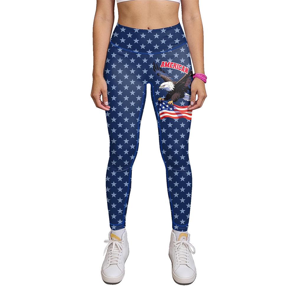 

2026 Flag Eagle Print Slim Yoga Pants for Independence Day Large