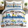 3PC Cartoon Car Transportation Vehicles Bedding Set with Duvet And 2 Pillowcases Road Cars Theme for Bedroom