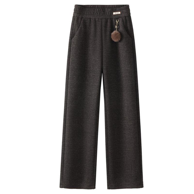 Autumn/Winter 2025 High-Waist Loose Pants for Seniors - Thick Casual Straight-Leg with Pockets