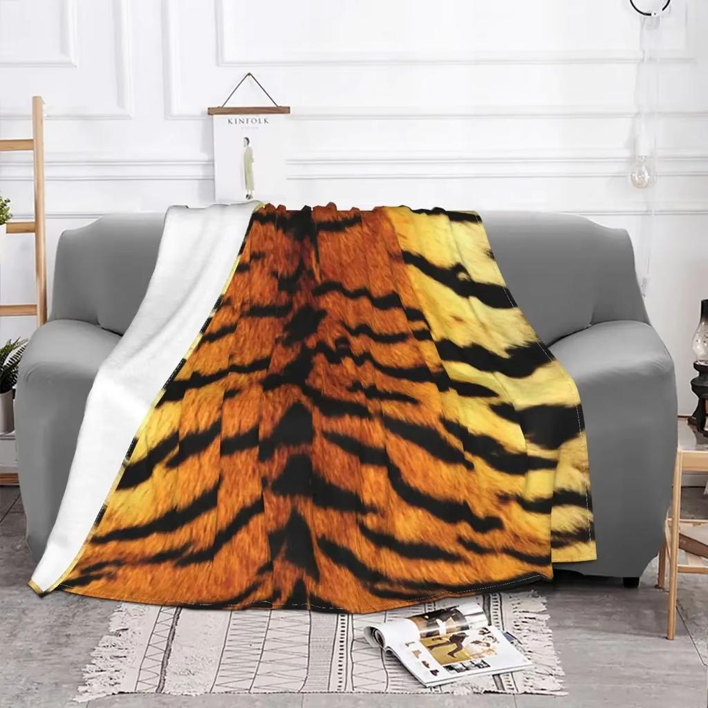 Realistic Tiger Skin Print Flannel Throw Blanket - Portable Warm for Bed/Rug, King Size, Animal Decor Textile