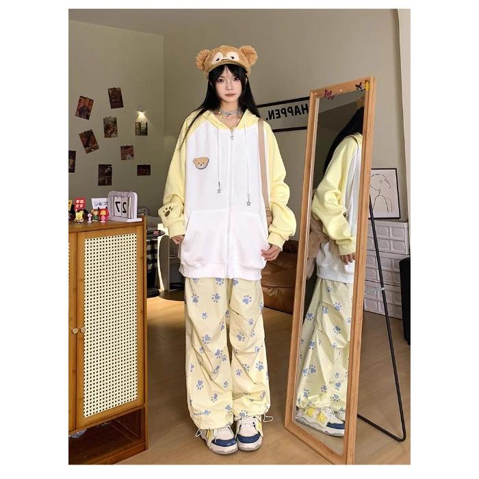 

Women s Autumn/Winter Cute Bear Velcro Hooded Sweatshirt - Loose Raglan Sleeve Top, College Style, Versatile for Couples 2XL жёлтый/белый