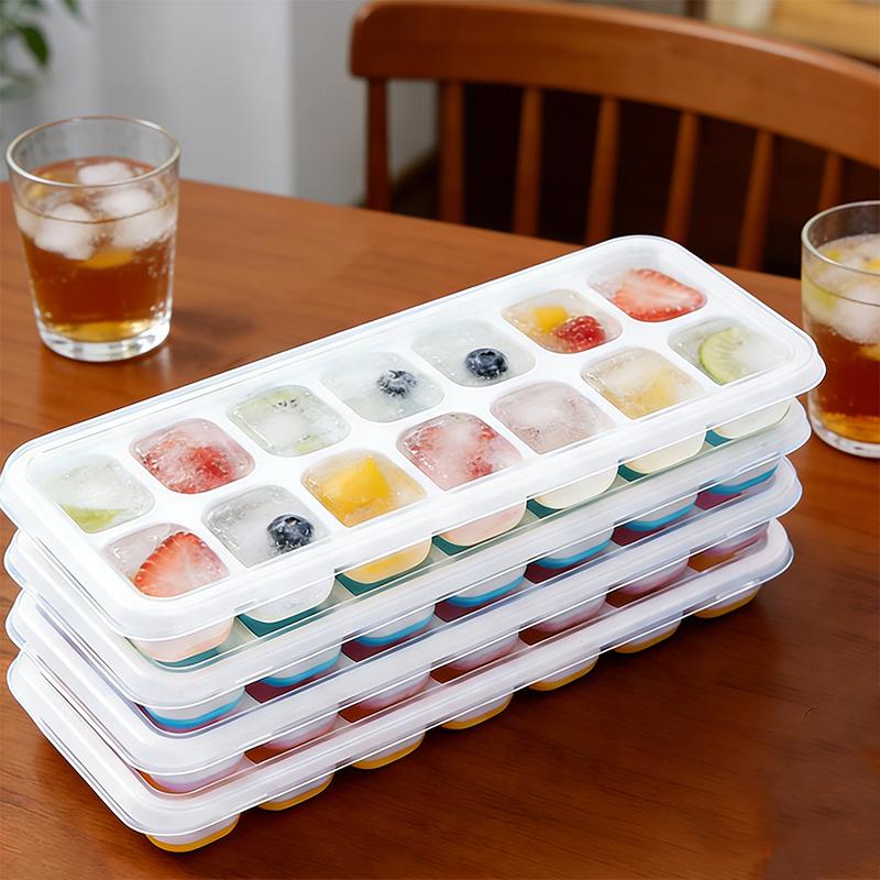 14-piece Ice Cube Tray with Lid - Ice Cube Mold for Home Use - Soft-bottom Ice Tray - Making Ice - Homemade Ice Cubes - Freezing